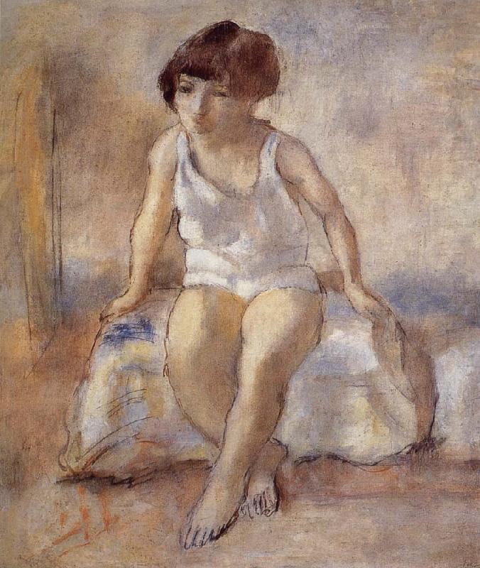 The maiden wear the white underwear from French, Jules Pascin